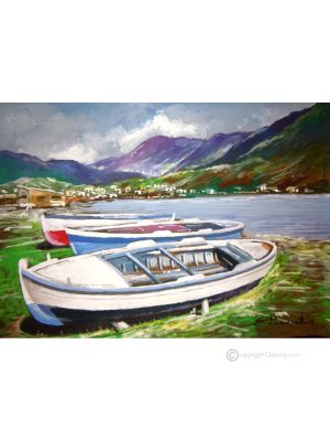 ON THE LAKESHORE Acrylic painting on canvas modern Made in Italy 