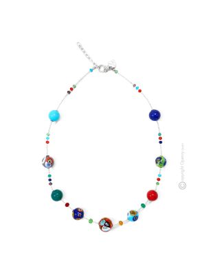 COLLANA MILLEFIORI fashion jewellery collier necklace handmade pearls in Murano-Venice glass with murrine authentic Made in Italy