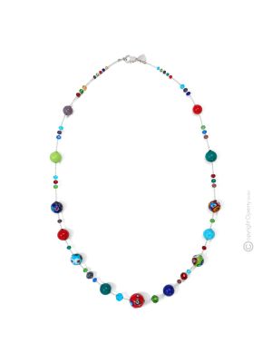 COLLANA MILLEFIORI fashion jewellery collier necklace handmade pearls in Murano-Venice glass with murrine authentic Made in Italy