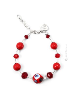 BRACCIALE MILLEFIORI fashion jewellery bracelet armlet handmade pearls in Murano-Venice glass with murrine authentic Made in Italy