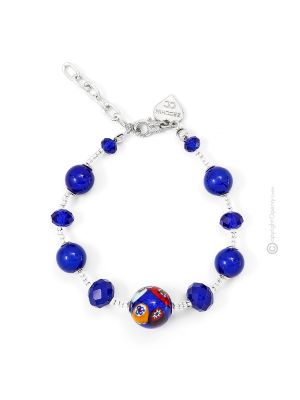 BRACCIALE MILLEFIORI fashion jewellery bracelet armlet handmade pearls in Murano-Venice glass with murrine authentic Made in Italy