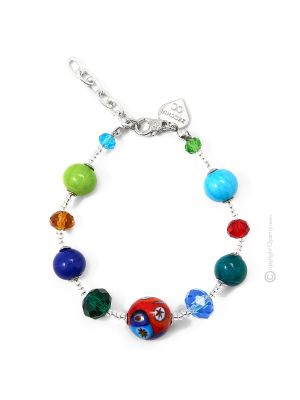 BRACCIALE MILLEFIORI fashion jewellery bracelet armlet handmade pearls in Murano-Venice glass with murrine authentic Made in Italy