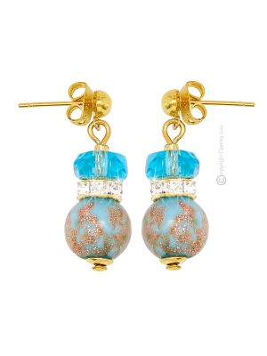ORECCHINI EMILY fashion jewellery Earrings handmade pearls in Murano-Venice glass with aventurine authentic Made in Italy