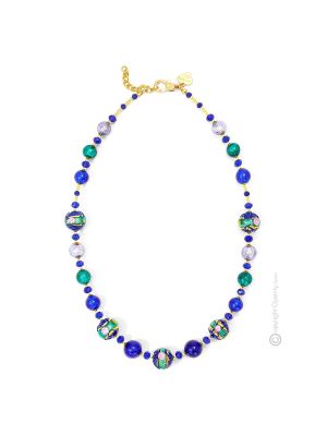 COLLANA FIORE fashion jewellery collier necklace handmade pearls in Murano-Venice glass with gold 18k authentic Made in Italy
