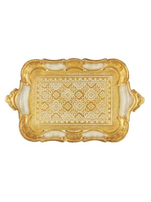 VASSOIO DORATO TAPPETO BIANCO Tray Wood Gold White Decorations Handcraft Made in Italy