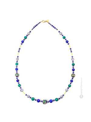 COLLANA FIORE fashion jewellery collier necklace handmade pearls in Murano-Venice glass with gold 18k authentic Made in Italy