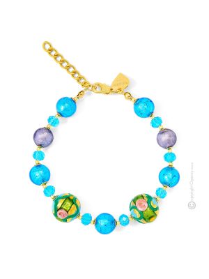 BRACCIALE FIORE fashion jewellery bracelet armlet handmade pearls in Murano-Venice glass with gold 18k authentic Made in Italy