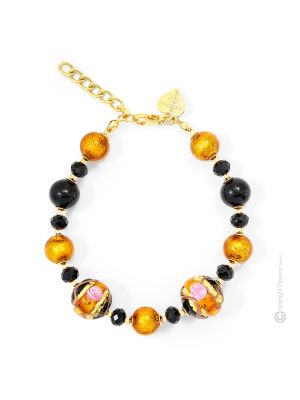 BRACCIALE FIORE fashion jewellery bracelet armlet handmade pearls in Murano-Venice glass with gold 18k authentic Made in Italy