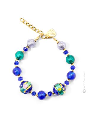 BRACCIALE FIORE fashion jewellery bracelet armlet handmade pearls in Murano-Venice glass with gold 18k authentic Made in Italy
