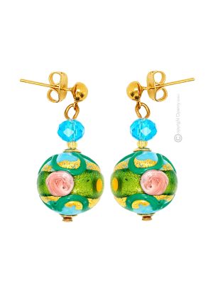 ORECCHINI FIORE fashion jewellery Earrings handmade pearls in Murano-Venice glass with gold 18k authentic Made in Italy