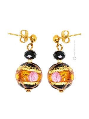 ORECCHINI FIORE fashion jewellery Earrings handmade pearls in Murano-Venice glass with gold 18k authentic Made in Italy