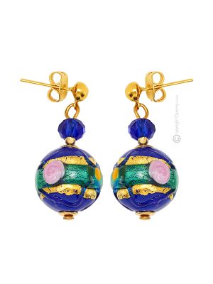 ORECCHINI FIORE fashion jewellery Earrings handmade pearls in Murano-Venice glass with gold 18k authentic Made in Italy