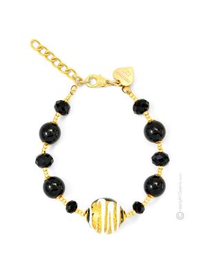 BRACCIALE MIRHO fashion jewellery bracelet armlet handmade pearls in Murano-Venice glass with gold 18k authentic Made in Italy