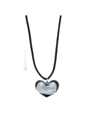 COLLANA CUORICINO ARGENTO fashion jewellery collier necklace handmade Murano-Venice glass with silver 925 leaf authentic Made in Italy
