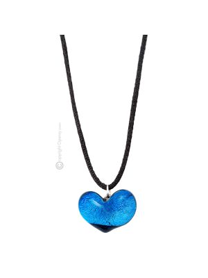 COLLANA CUORICINO ARGENTO fashion jewellery collier necklace handmade Murano-Venice glass with silver 925 leaf authentic Made in Italy