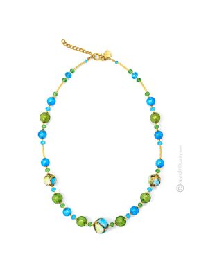 COLLANA MARMO fashion jewellery collier necklace handmade pearls in Murano-Venice glass with gold 18k authentic Made in Italy