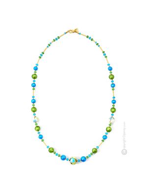 COLLANA MARMO fashion jewellery collier necklace handmade pearls in Murano-Venice glass with gold 18k authentic Made in Italy