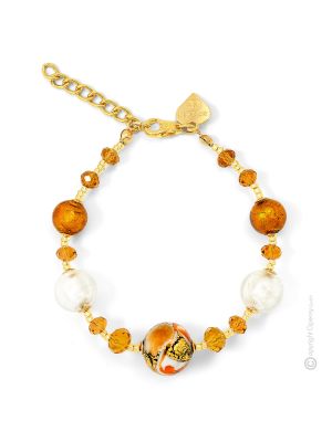 BRACCIALE MARMO fashion jewellery bracelet armlet handmade pearls in Murano-Venice glass with gold 18k authentic Made in Italy