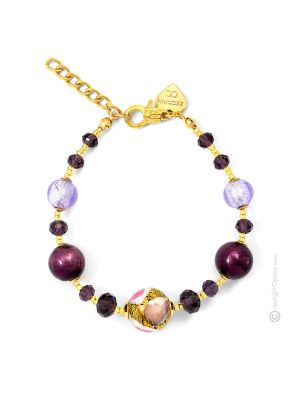 BRACCIALE MARMO fashion jewellery bracelet armlet handmade pearls in Murano-Venice glass with gold 18k authentic Made in Italy