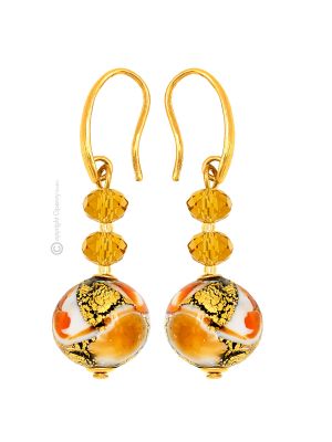 ORECCHINI MARMO fashion jewellery Earrings handmade pearls in Murano-Venice glass with gold 18k authentic Made in Italy