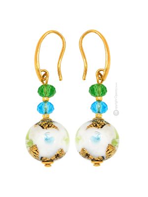 ORECCHINI MARMO fashion jewellery Earrings handmade pearls in Murano-Venice glass with gold 18k authentic Made in Italy