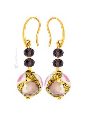 ORECCHINI MARMO fashion jewellery Earrings handmade pearls in Murano-Venice glass with gold 18k authentic Made in Italy