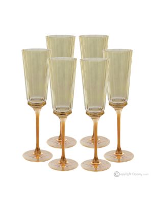 Set of 6 authentic hand-painted flute glasses in premium quality glass.