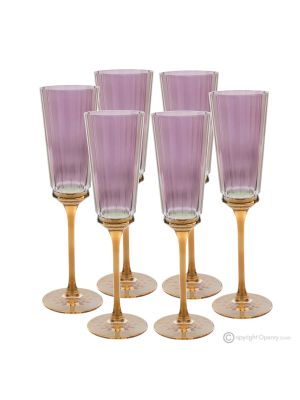 Set of 6 authentic hand-painted flute glasses in premium quality glass.