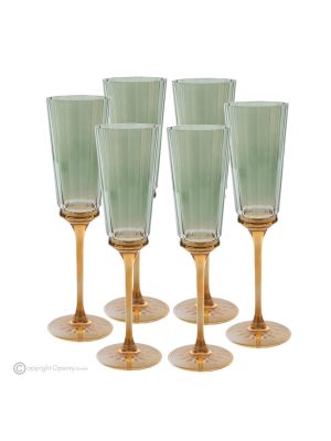 Set of 6 authentic hand-painted flute glasses in premium quality glass.