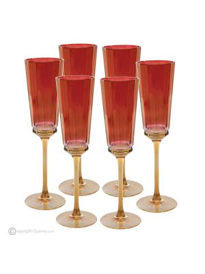 Set of 6 authentic hand-painted flute glasses in premium quality glass.
