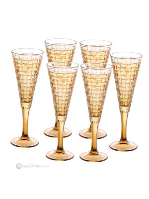 Set of 6 authentic hand-painted flute glasses in premium quality glass.