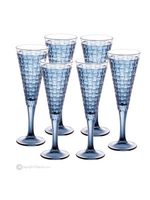 Set of 6 authentic hand-painted flute glasses in premium quality glass.