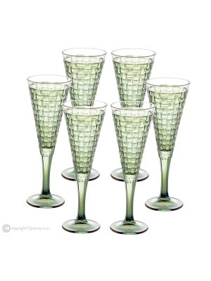 Set of 6 authentic hand-painted flute glasses in premium quality glass.