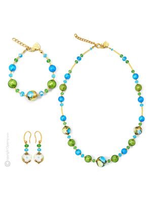PARURE MARMO jewellery set necklace bracelet earrings handmade pearls in Murano-Venice glass with gold 18k authentic Made in Italy