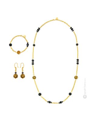 PARURE MERLETTO jewellery set necklace bracelet earrings handmade pearls in Murano-Venice glass with gold 18k authentic Made in Italy
