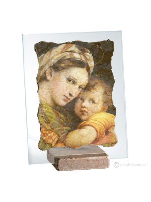 MADONNA DELLA SEGGIOLA table ornament decor in marble on crystal Made in Italy