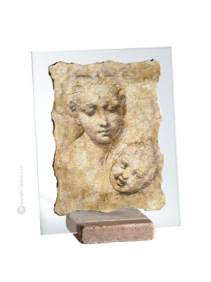 STUDY OF THE HEAD OF MADONNA WITH CHILD table ornament decor in marble on crystal Made in Italy