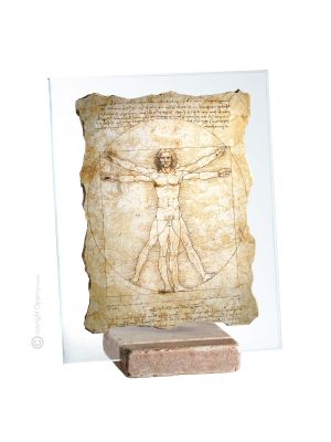 VITRUVIAN MAN table ornament decor in marble on crystal Made in Italy