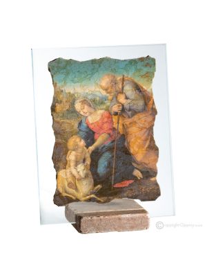 HOLY FAMILY WITH THE LAMB table ornament decor in marble on crystal Made in Italy