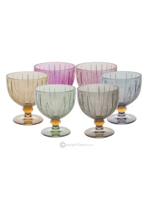 MILA Set of 6 authentic hand-painted dessert goblet glasses in superior quality glass.