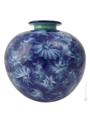 VASO PALLA MILLEFIORI BLU Ceramic vase handcraft handmade hand painted authentic Made in Italy from the Friuli region