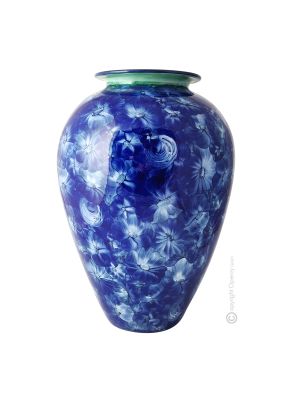 VASO ANFORA MILLEFIORI BLU Ceramic vase handcraft handmade hand painted authentic Made in Italy from the Friuli region