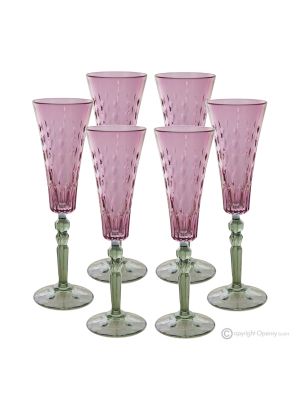 Set of 6 authentic hand-painted flute glasses in premium quality glass.