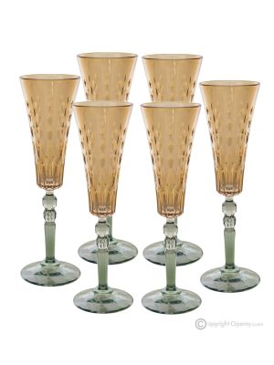 Set of 6 authentic hand-painted flute glasses in premium quality glass.
