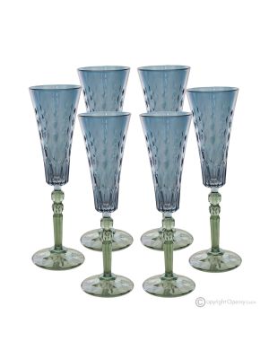 Set of 6 authentic hand-painted flute glasses in premium quality glass.