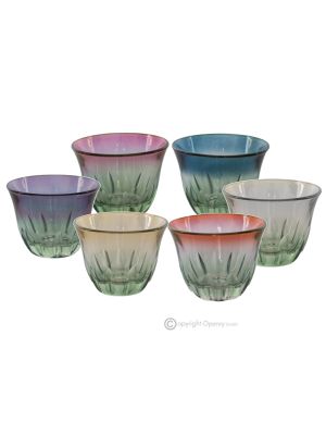 Set of 6 espresso glasses, superior quality glass, hand painted, elegant modern design.