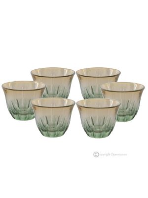 Set of 6 espresso glasses, superior quality glass, hand painted, elegant modern design.