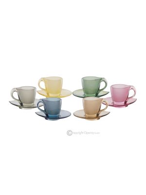 MOM Set of 6 espresso cups with saucers hand painted in superior quality glass.