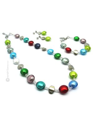 PARURE FRANCESCA jewellery set necklace bracelet earrings handmade pearls in Murano-Venice glass authentic Made in Italy