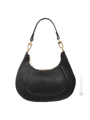 DAIDY women's hand bag and Crossbody Bag in real handcrafted black leather